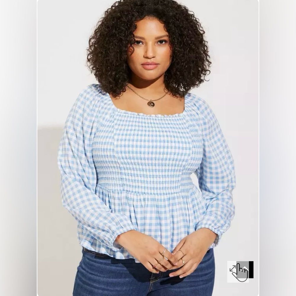Torrid Rayon Slub Smocked Bodice Long Sleeve Crop Blouse